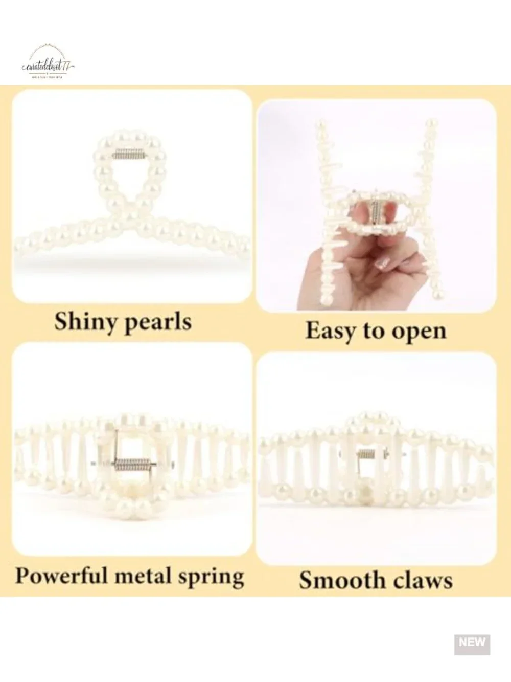 5-Piece Pearl Claw Hair Clips Set for Women - Decorative Hair Clamps, Secure